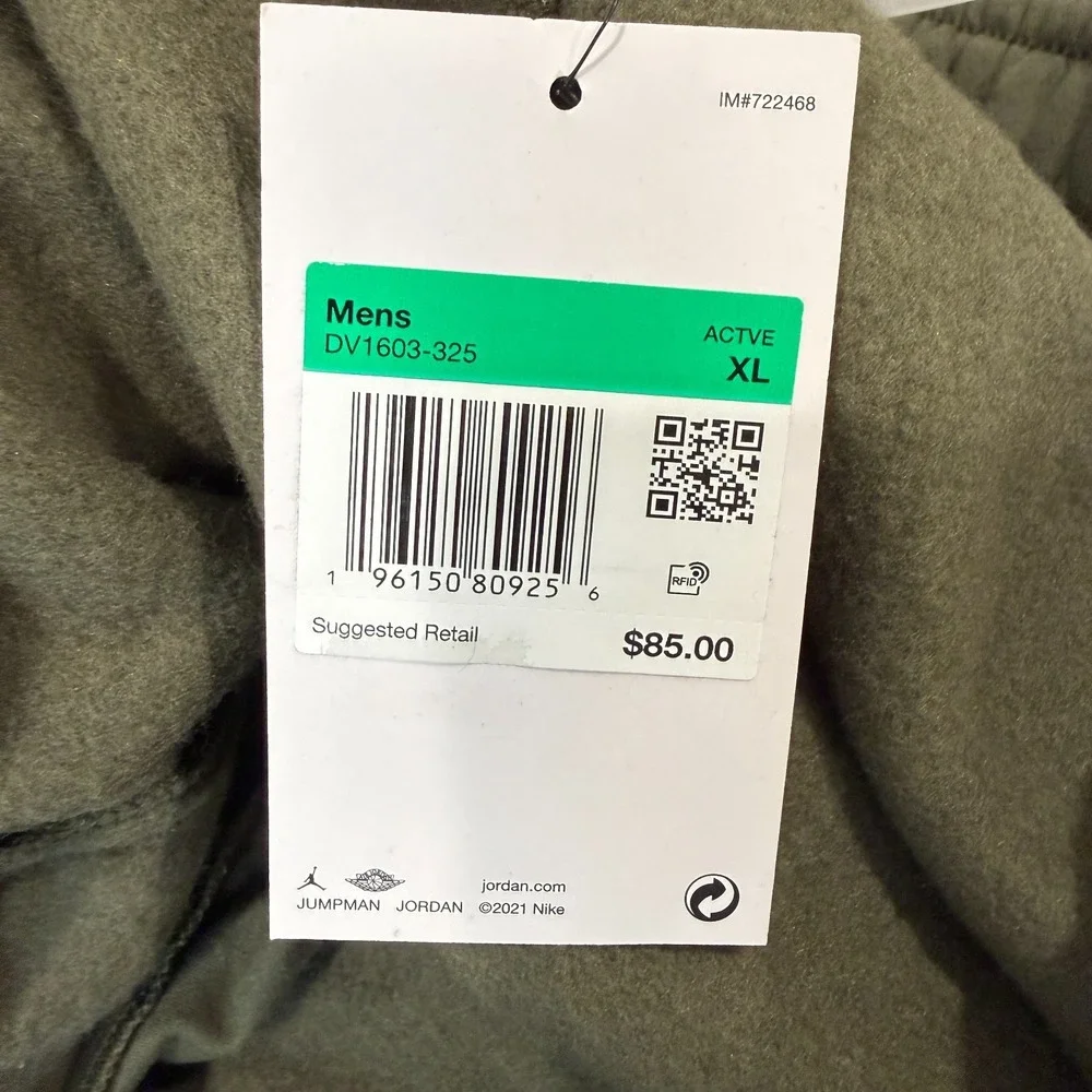 Nike Jordan Flight MVP Jogger Pants‎ Mens XL Fleece Big Logo Olive Green NEW NWT